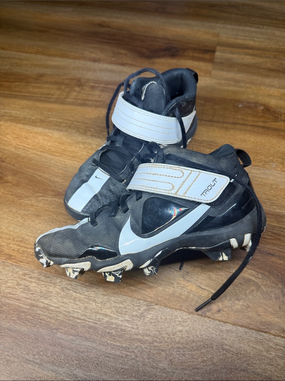 Nike Trout Black and White Mid Football Cleats with Ankle Strap